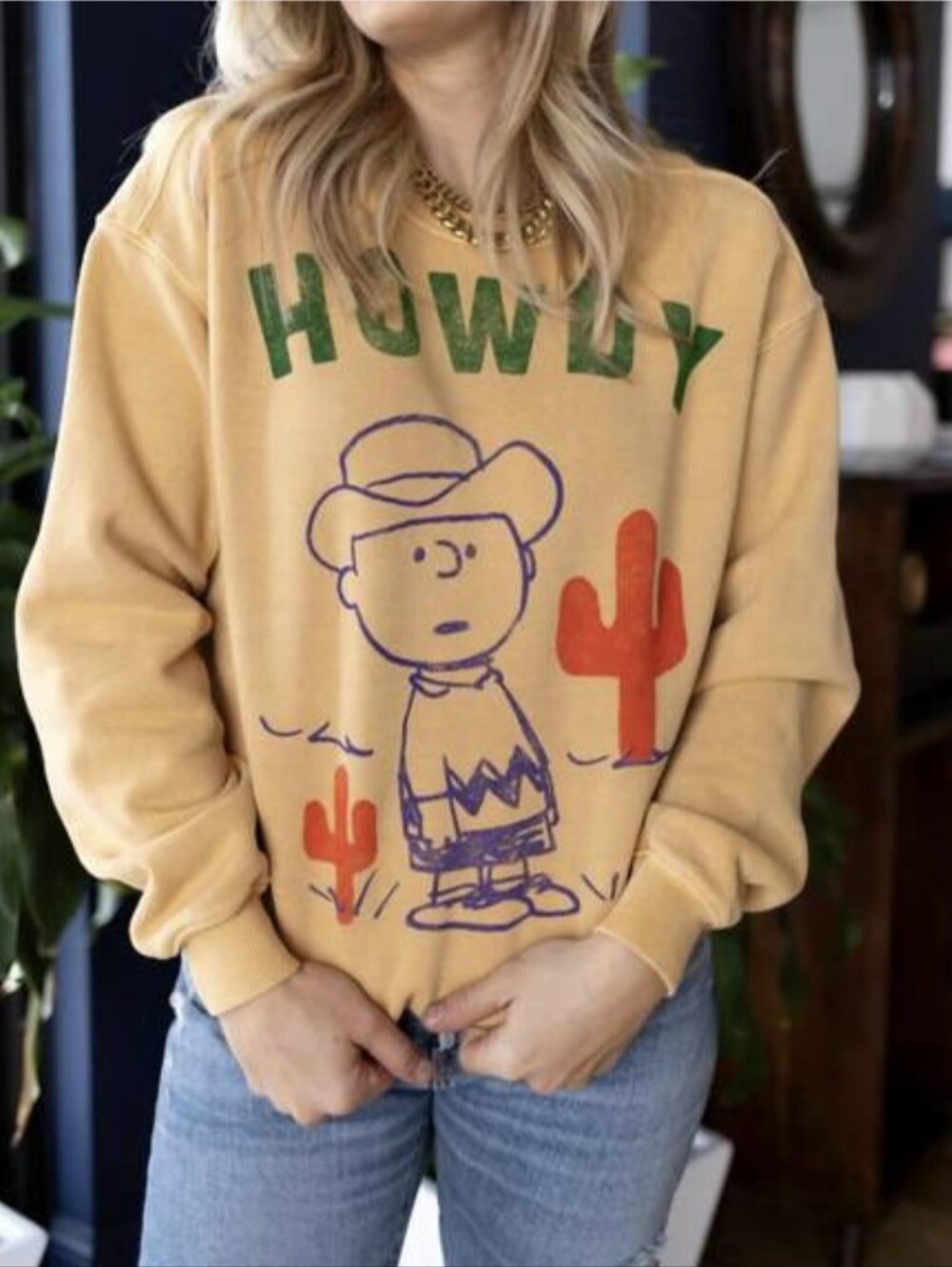 People Of Leisure x Peanuts Cowboy Charlie Oversized Sweatshirt Size Small EUC